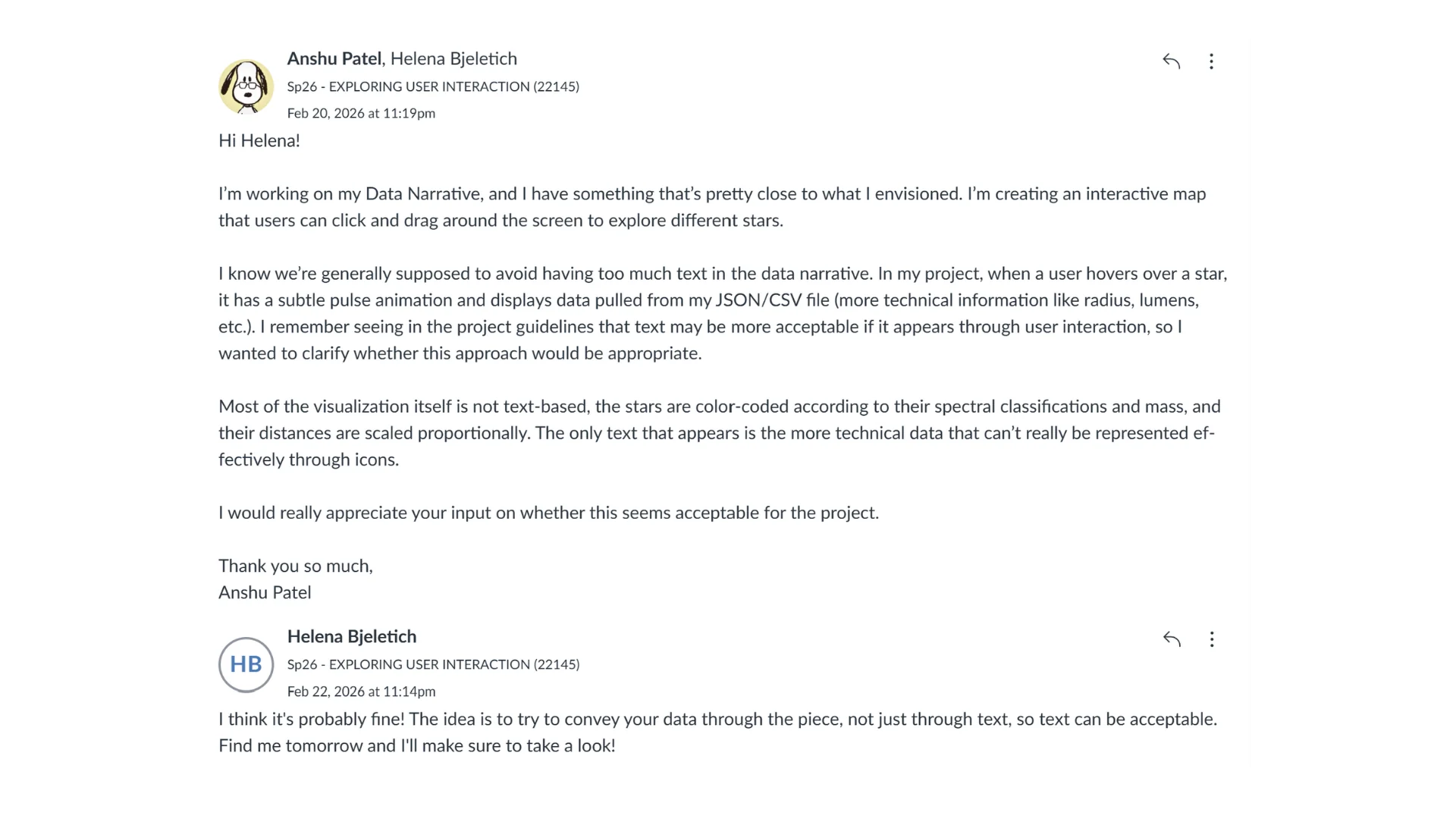 Email to TA Helena